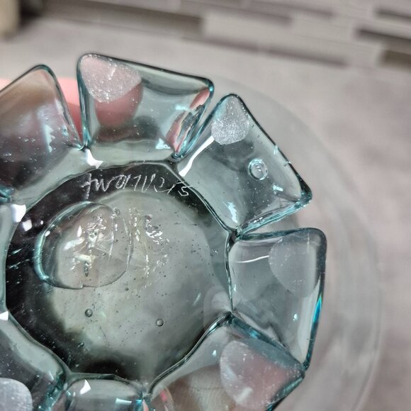 Two Rivers by Michael Robinson Indigenous Artist Art Glass Footed Bowl Vintage - Picture 6 of 6